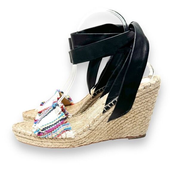 LOEFFLER RANDALL Harper Jute Striped Espadrille Wedge Sandals Women’s Size 7.5 B - Picture 1 of 10